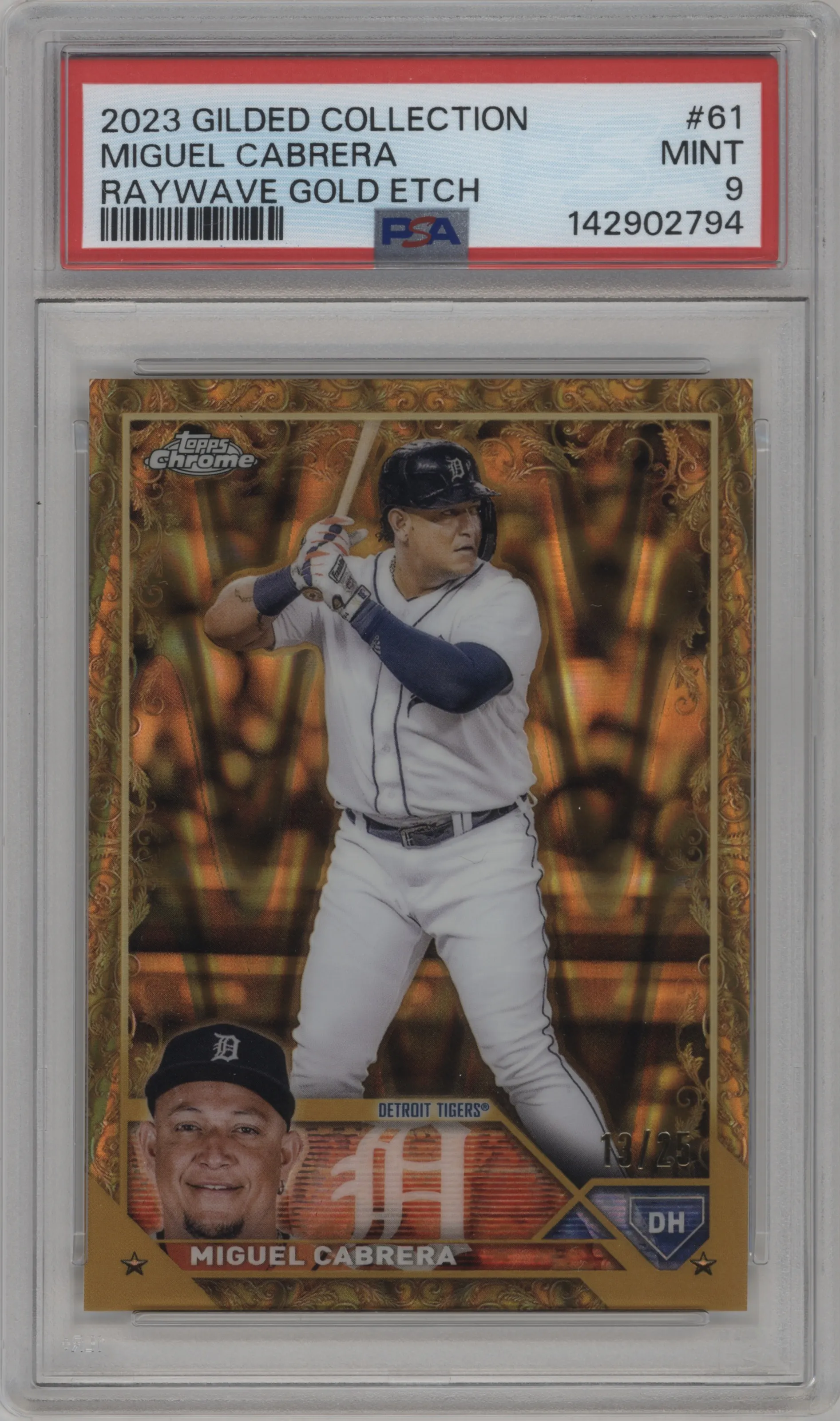 2023 Topps Gilded Collection Miguel Cabrera RayWave Gold Etch #61 PSA 9