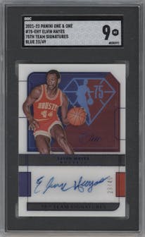Elvin Hayes from the 2021-22 Panini One and One set featuring a Blue parallel graded by SGC and given an overall grade of 9.
