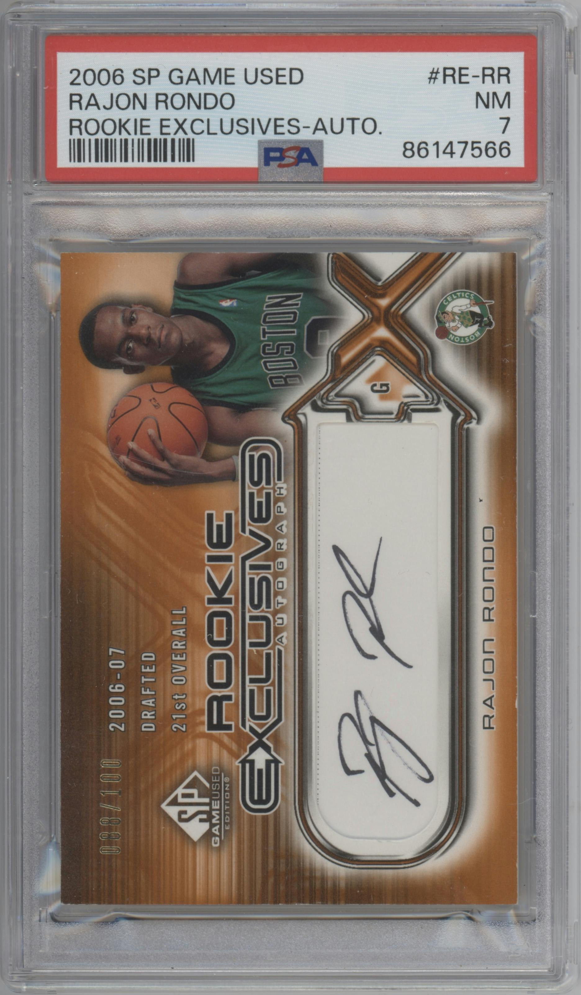 Rajon Rondo from the 2006-07 SP Game-Used set graded by PSA and given an overall grade of 7.