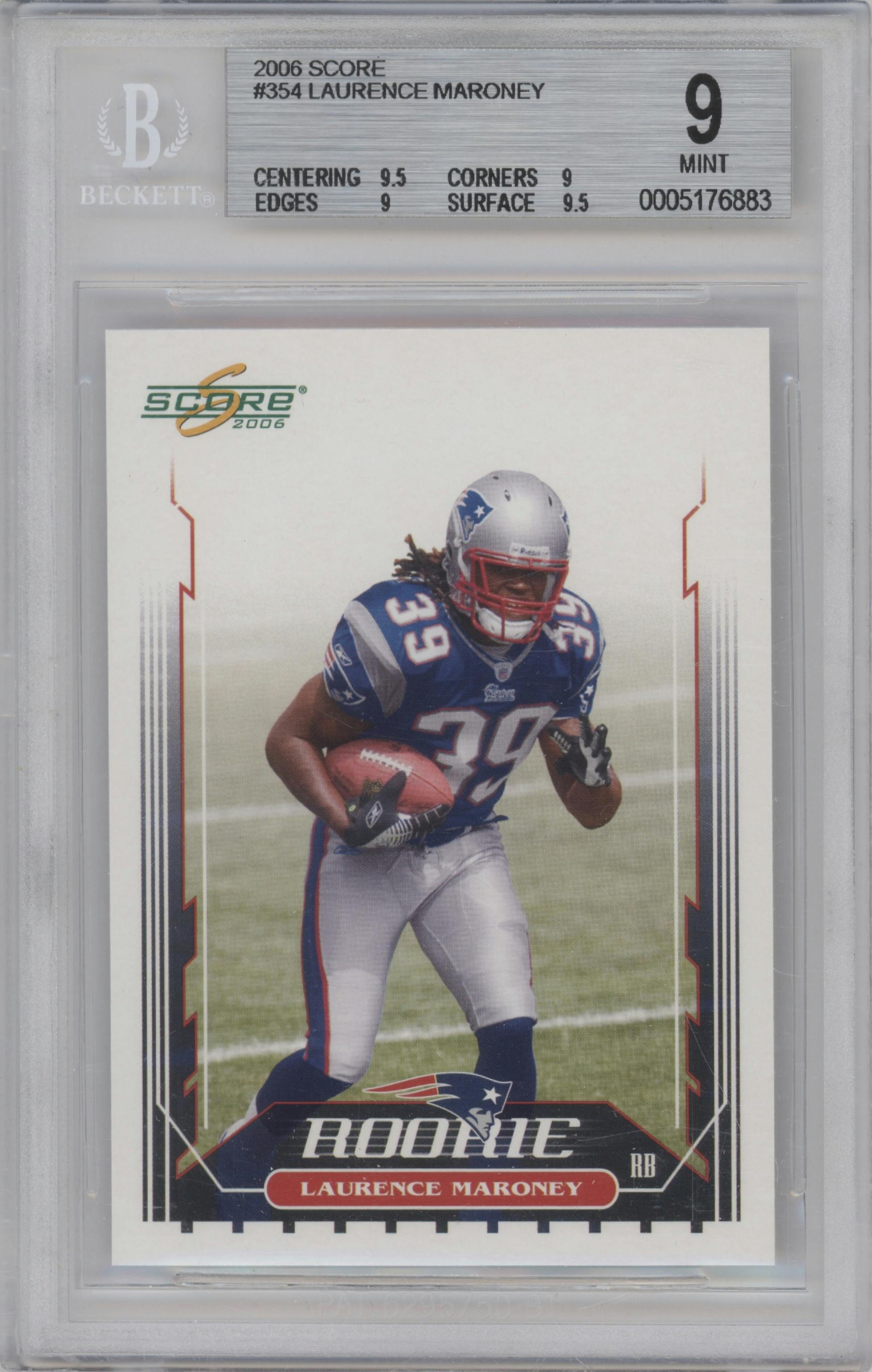 Laurence Maroney from the 2006 Score set graded by Beckett and given an overall grade of 9.