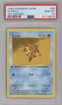 Staryu from the 1999 Pokemon set graded by PSA and given an overall grade of 10.