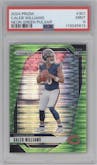 Caleb Williams from the 2024 Panini Prizm set featuring a Neon Green Pulsar  parallel graded by PSA and given an overall grade of 9.