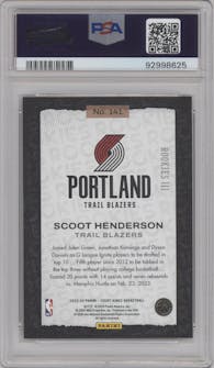 Scoot Henderson from the 2023-24 Panini Court Kings set graded by PSA and given an overall grade of 10.