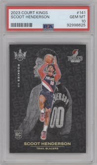 Scoot Henderson from the 2023-24 Panini Court Kings set graded by PSA and given an overall grade of 10.