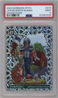 Jaxon Smith-Njigba from the 2023 Donruss Optic set graded by PSA and given an overall grade of 9.