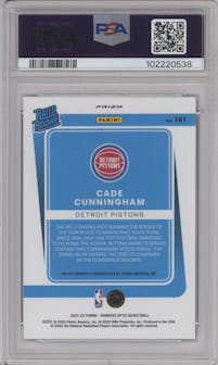 Cade Cunningham from the 2021-22 Panini Donruss Optic set featuring a Purple parallel graded by PSA and given an overall grade of 9.