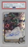 Denzel Clarke from the 2022 Bowman Chrome set featuring a Atomic Refractor parallel graded by PSA and given an overall grade of 9.