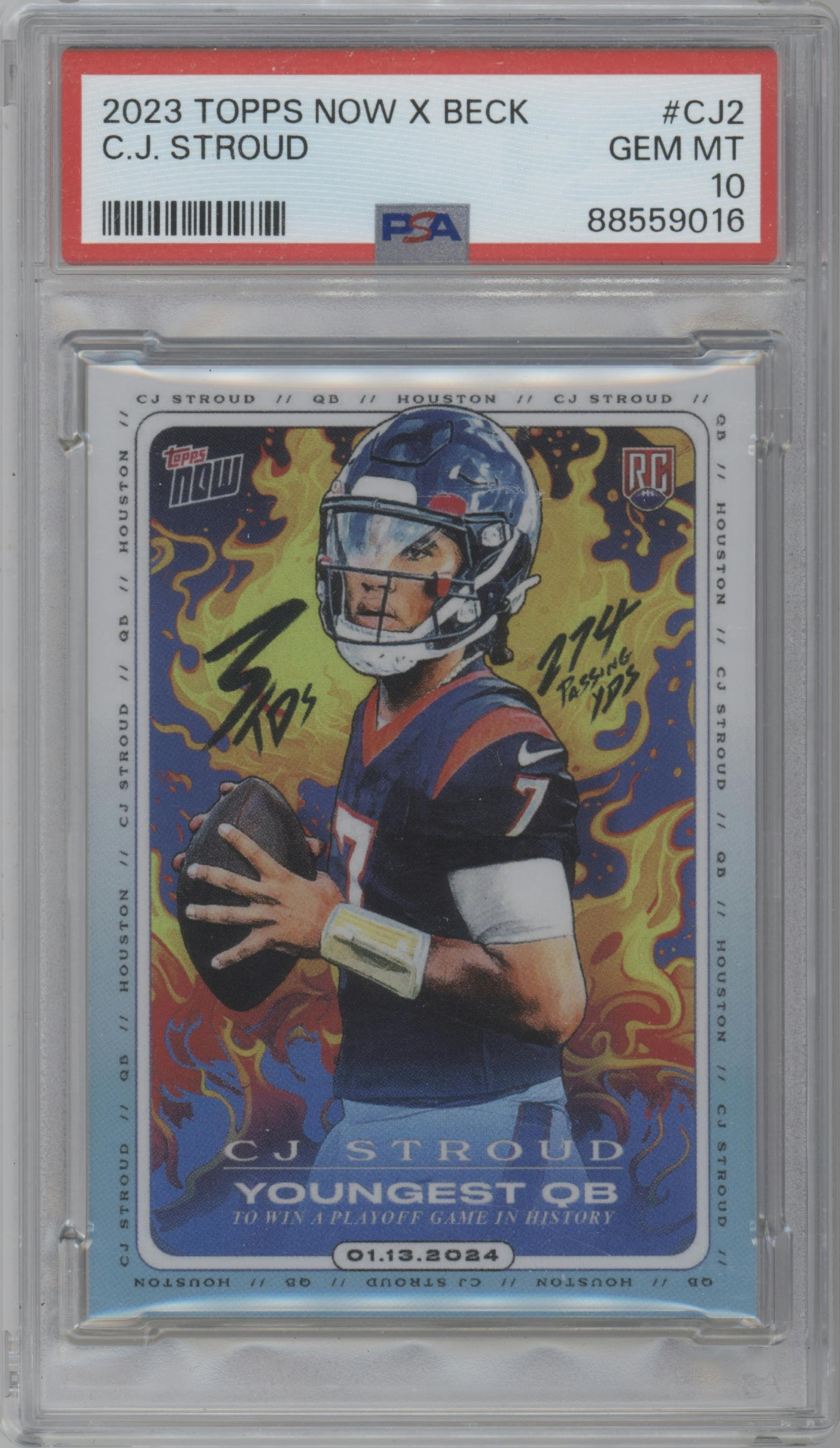 CJ Stroud from the 2023 Topps Now set graded by PSA and given an overall grade of 10.