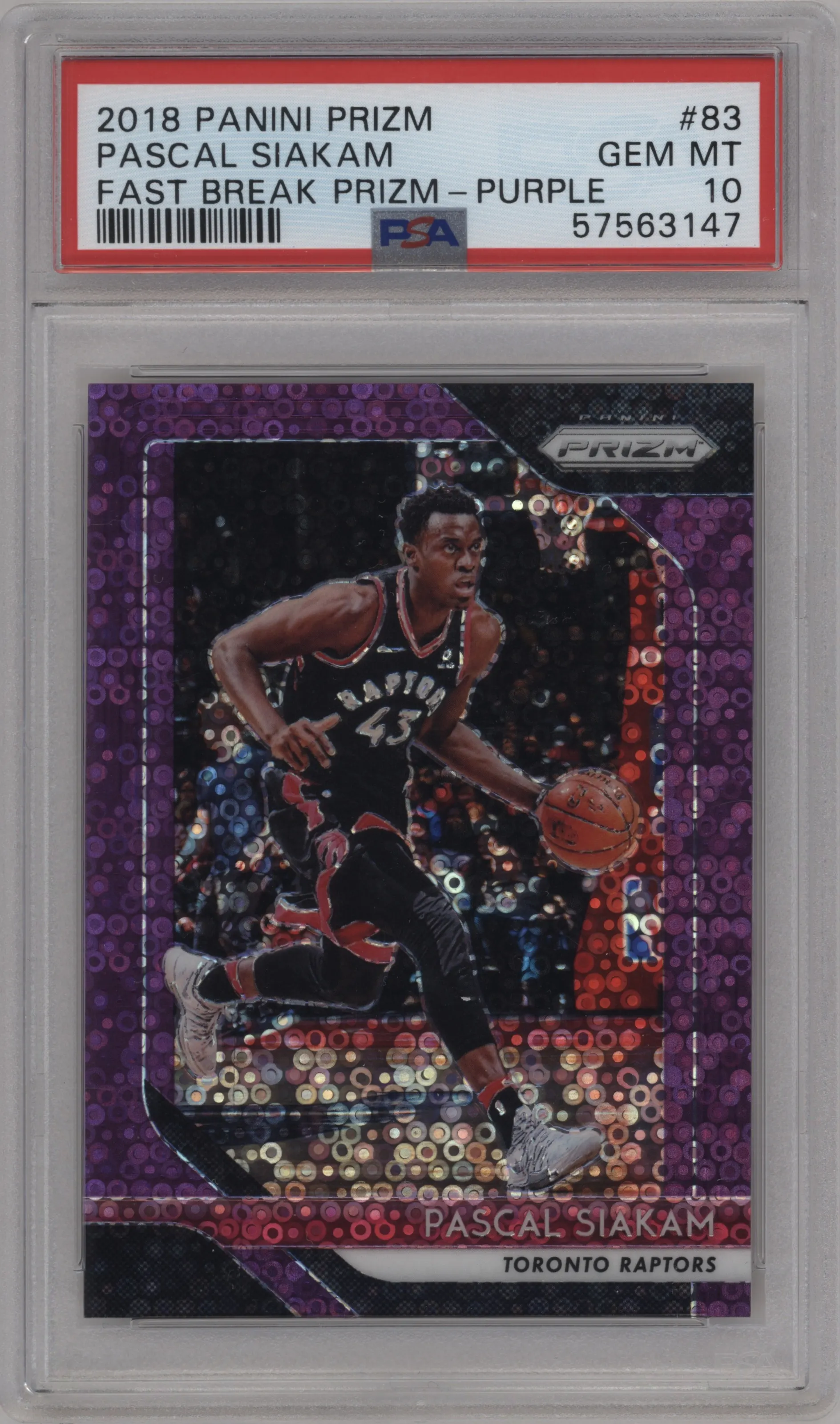 2018 Panini Prizm Pascal Siakam Fast Break Purple #83 PSA 10