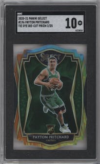 Payton Pritchard from the 2020-21 Panini Select  set featuring a Die-Cut Tie-Dye parallel graded by SGC and given an overall grade of 10.