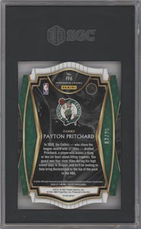 Payton Pritchard from the 2020-21 Panini Select  set featuring a Die-Cut Tie-Dye parallel graded by SGC and given an overall grade of 10.