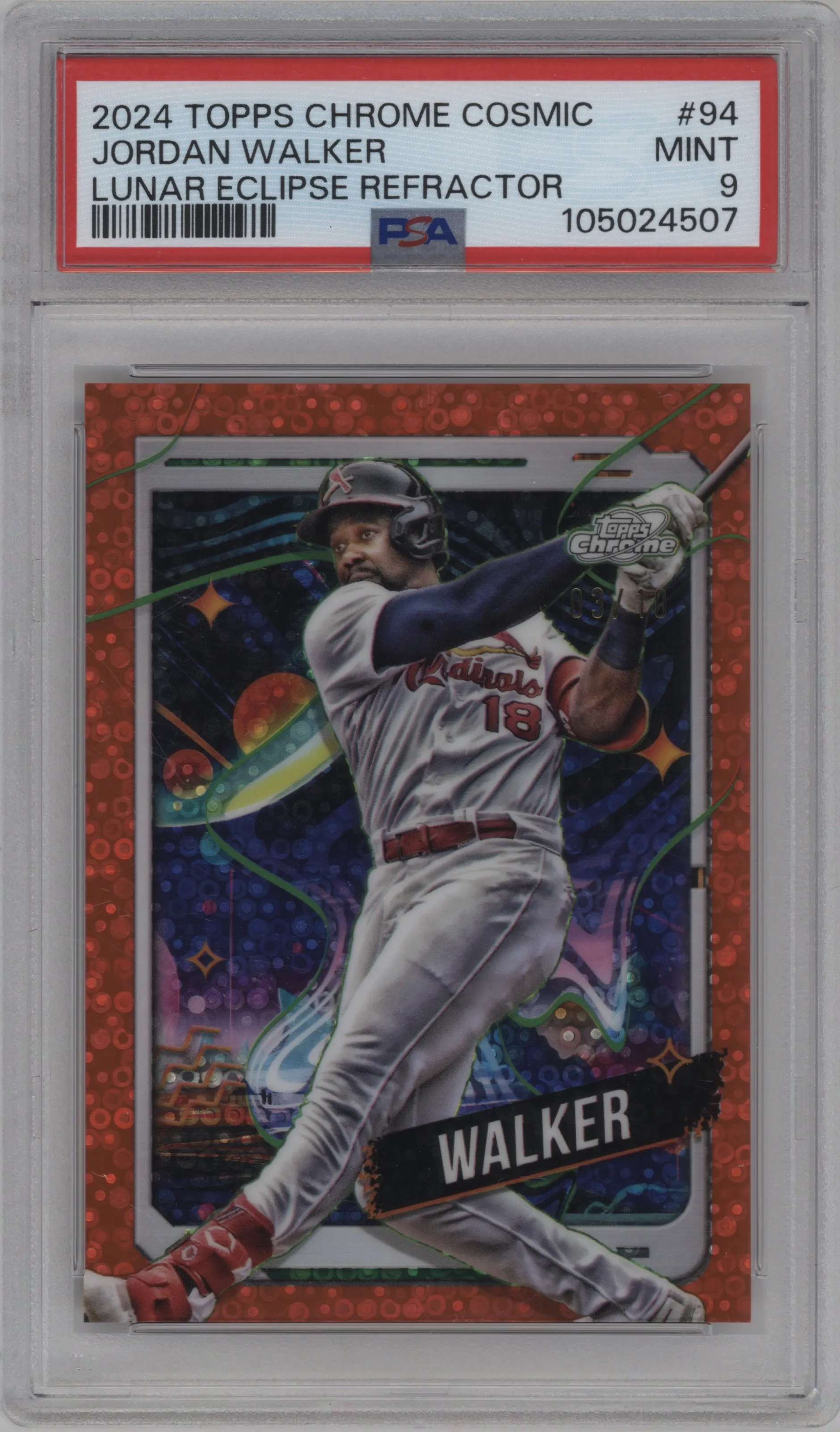 2024 Topps Cosmic Chrome Jordan Walker Orange Lunar Refractor #94 PSA 9