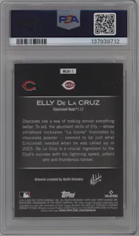Elly De La Cruz from the 2024 Topps Chrome Update set graded by PSA and given an overall grade of 9.