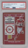 Travis Kelce from the 2019 Panini Contenders Optic set featuring a Red parallel graded by PSA and given an overall grade of 10.
