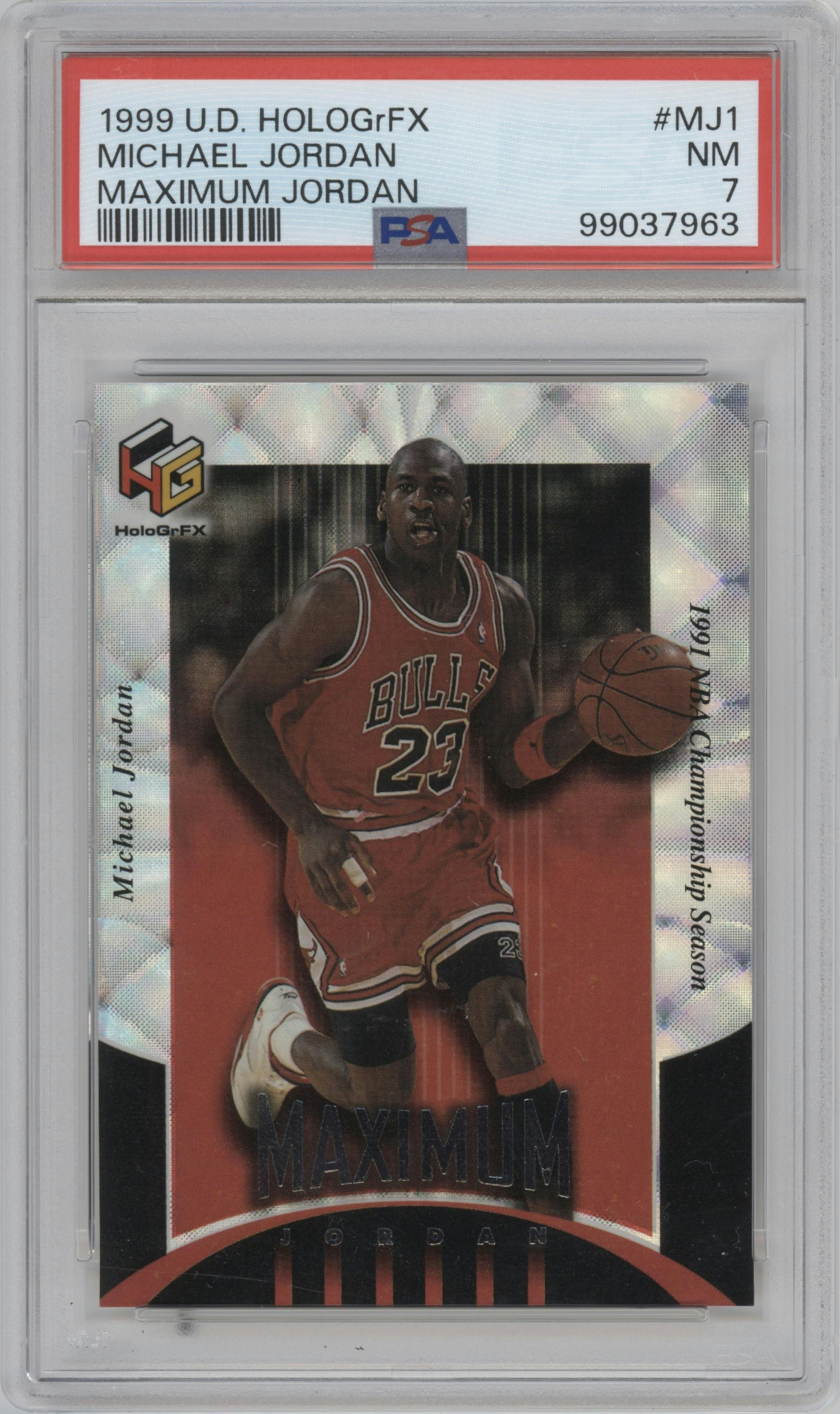 Michael Jordan from the 1999-00 Upper Deck HoloGrFX set graded by PSA and given an overall grade of 7.