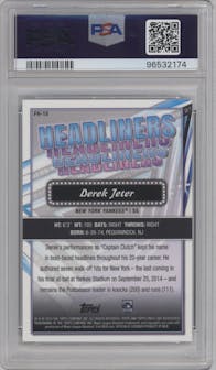 Derek Jeter from the 2023 Topps Finest set featuring a Kintsukuroi Red/Gold parallel graded by PSA and given an overall grade of 10.