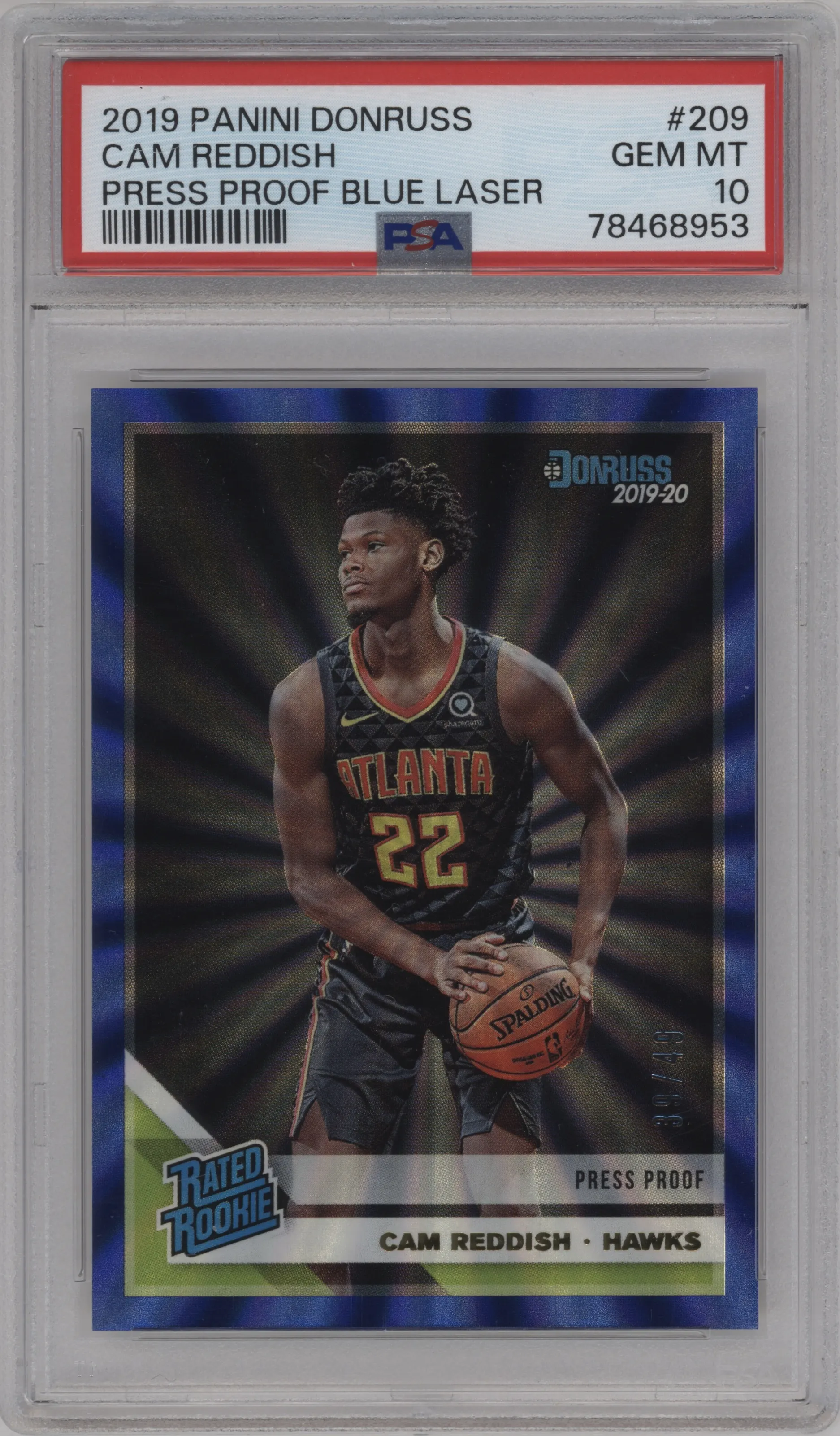 2019 Panini Donruss Rated Rookie Cam Reddish Press Proof Blue Laser PSA 10