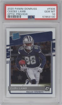 CeeDee Lamb from the 2020 Panini Donruss set graded by PSA and given an overall grade of 10.