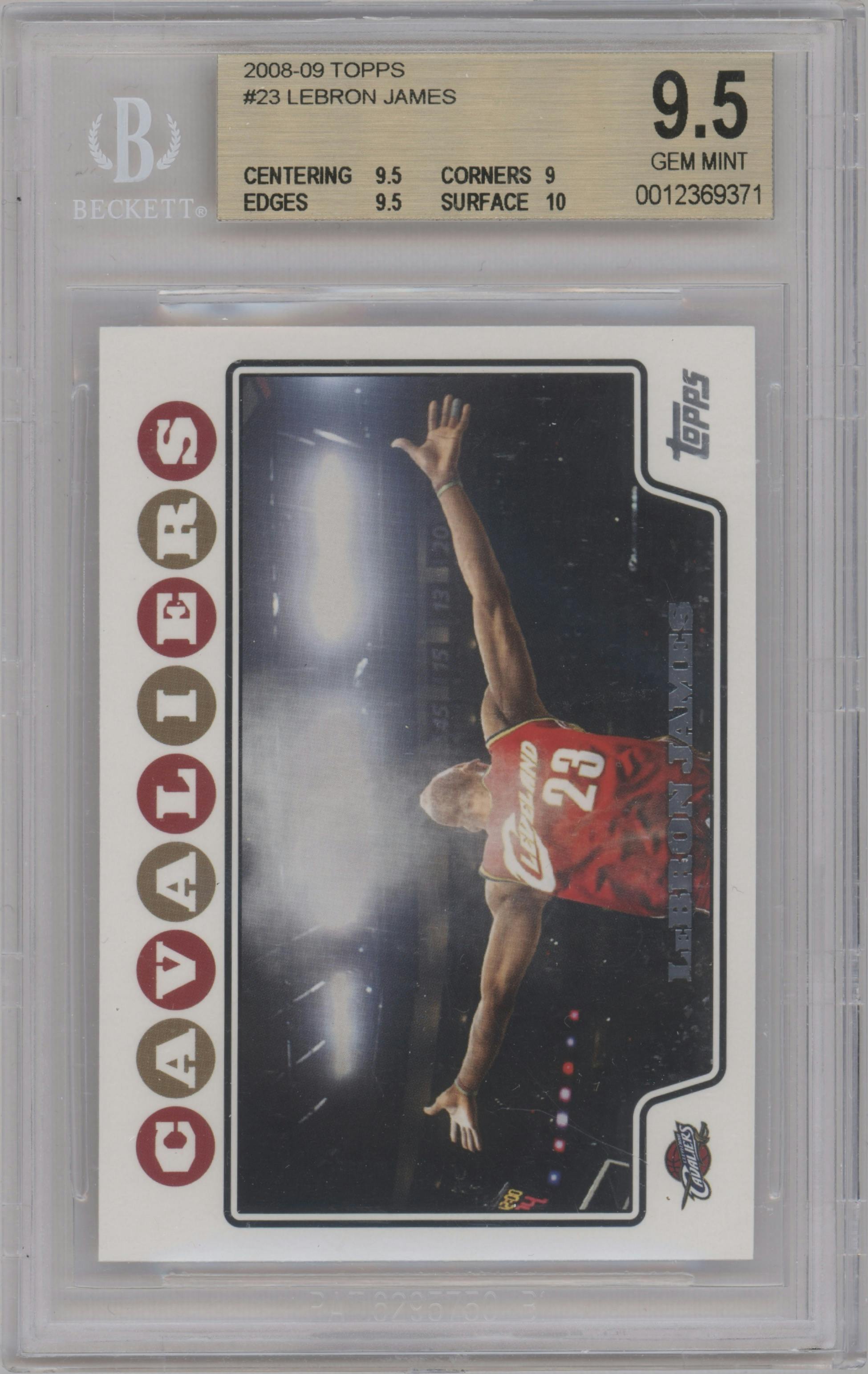 LeBron James from the 2008-09 Topps set graded by Beckett and given an overall grade of 9.5.