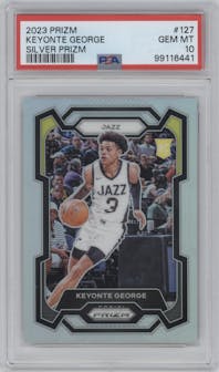 Keyonte George from the 2023-24 Panini Prizm set featuring a Silver Prizm  parallel graded by PSA and given an overall grade of 10.