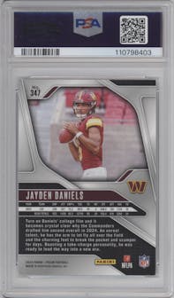Jayden Daniels from the 2024 Panini Prizm set graded by PSA and given an overall grade of 9.