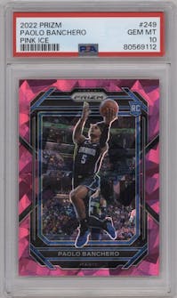 Paolo Banchero from the 2022-23 Panini Prizm  set featuring a Pink Ice parallel graded by PSA and given an overall grade of 10.