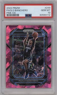 Paolo Banchero from the 2022-23 Panini Prizm  set featuring a Pink Ice parallel graded by PSA and given an overall grade of 10.