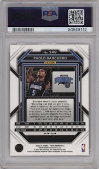 Paolo Banchero from the 2022-23 Panini Prizm  set featuring a Pink Ice parallel graded by PSA and given an overall grade of 10.