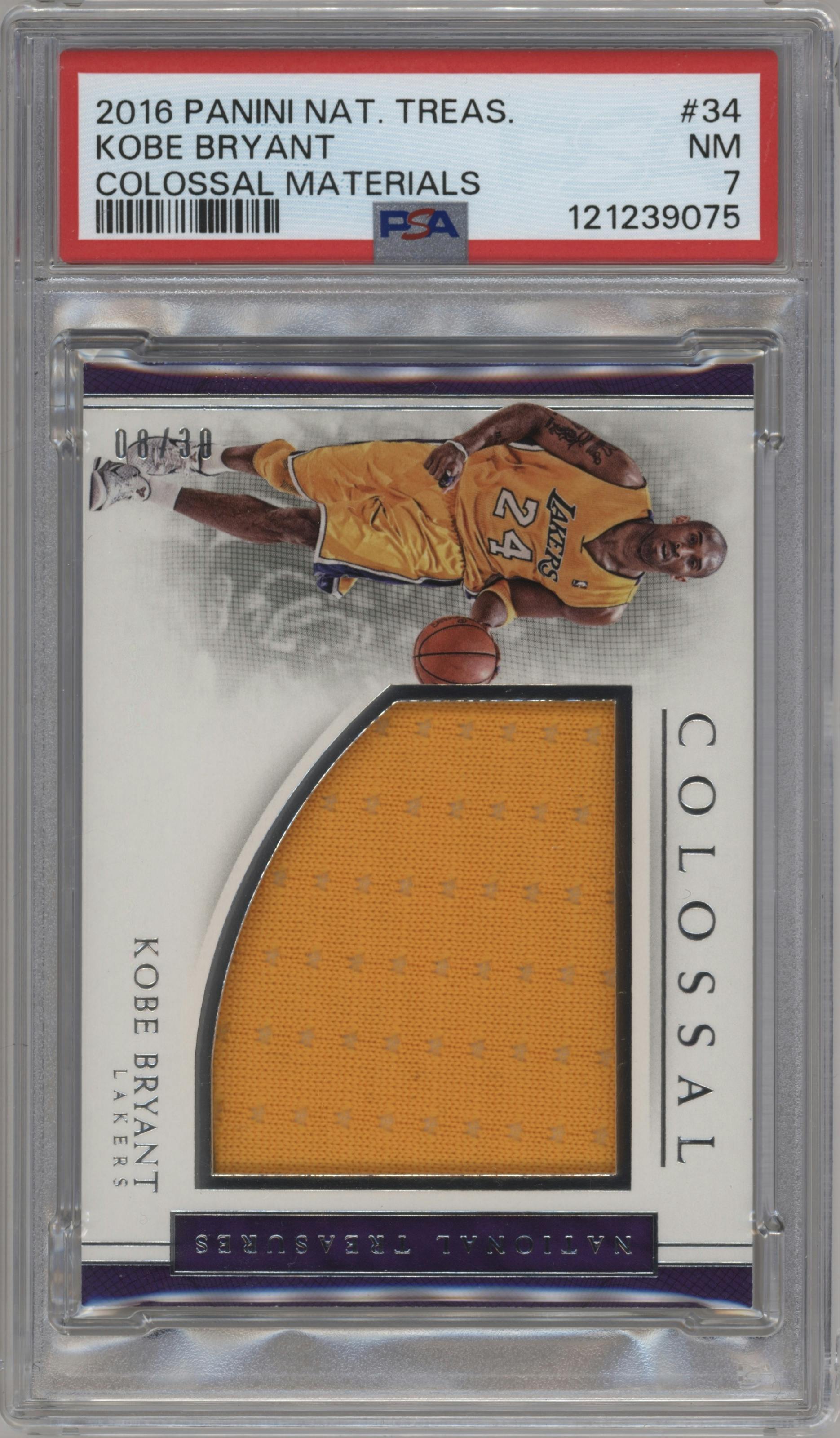 Kobe Bryant from the 2016-17 Panini National Treasures Basketball set graded by PSA and given an overall grade of 7.