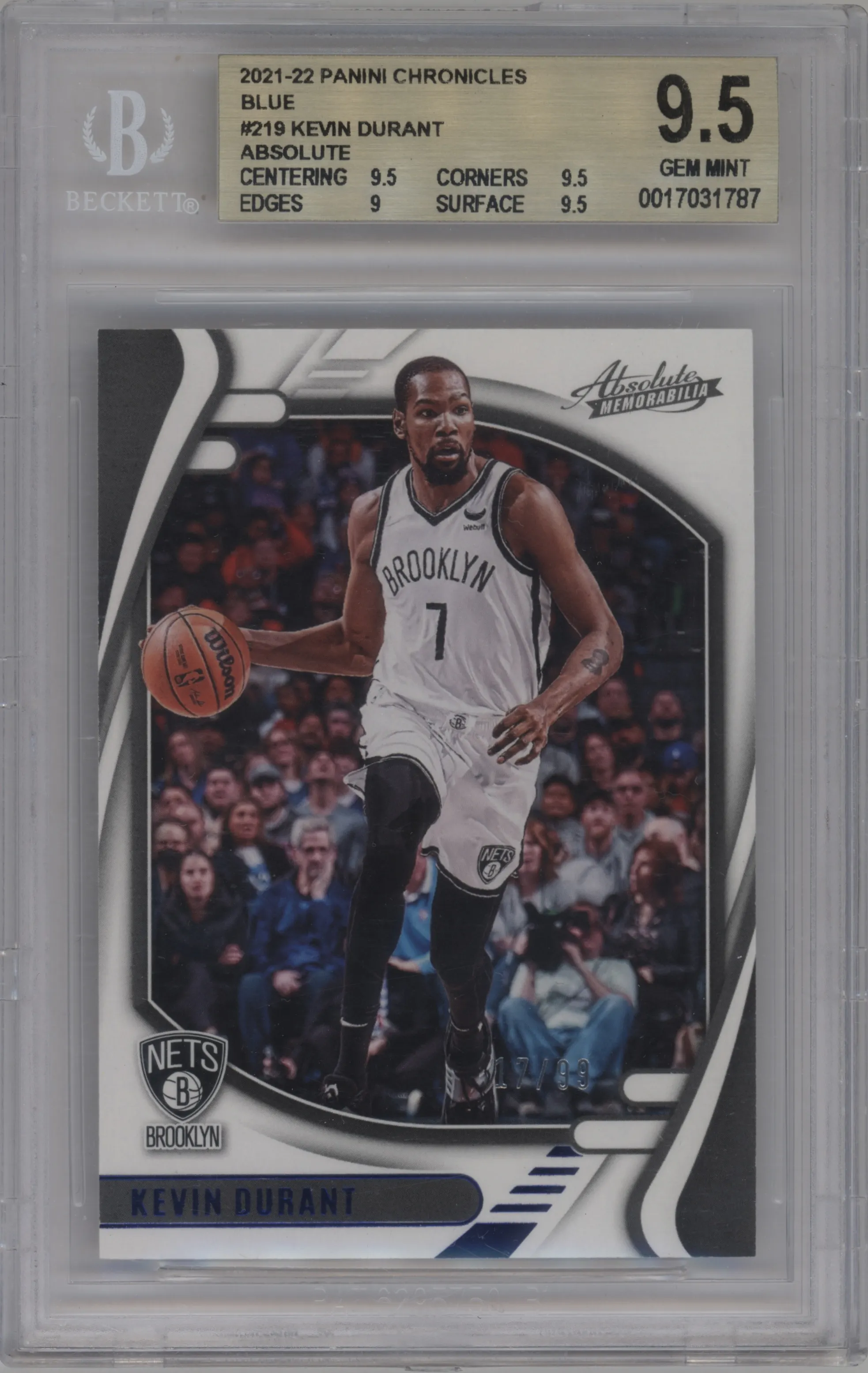 2021 Panini Chronicles Absolute Kevin Durant Blue BGS 9.5