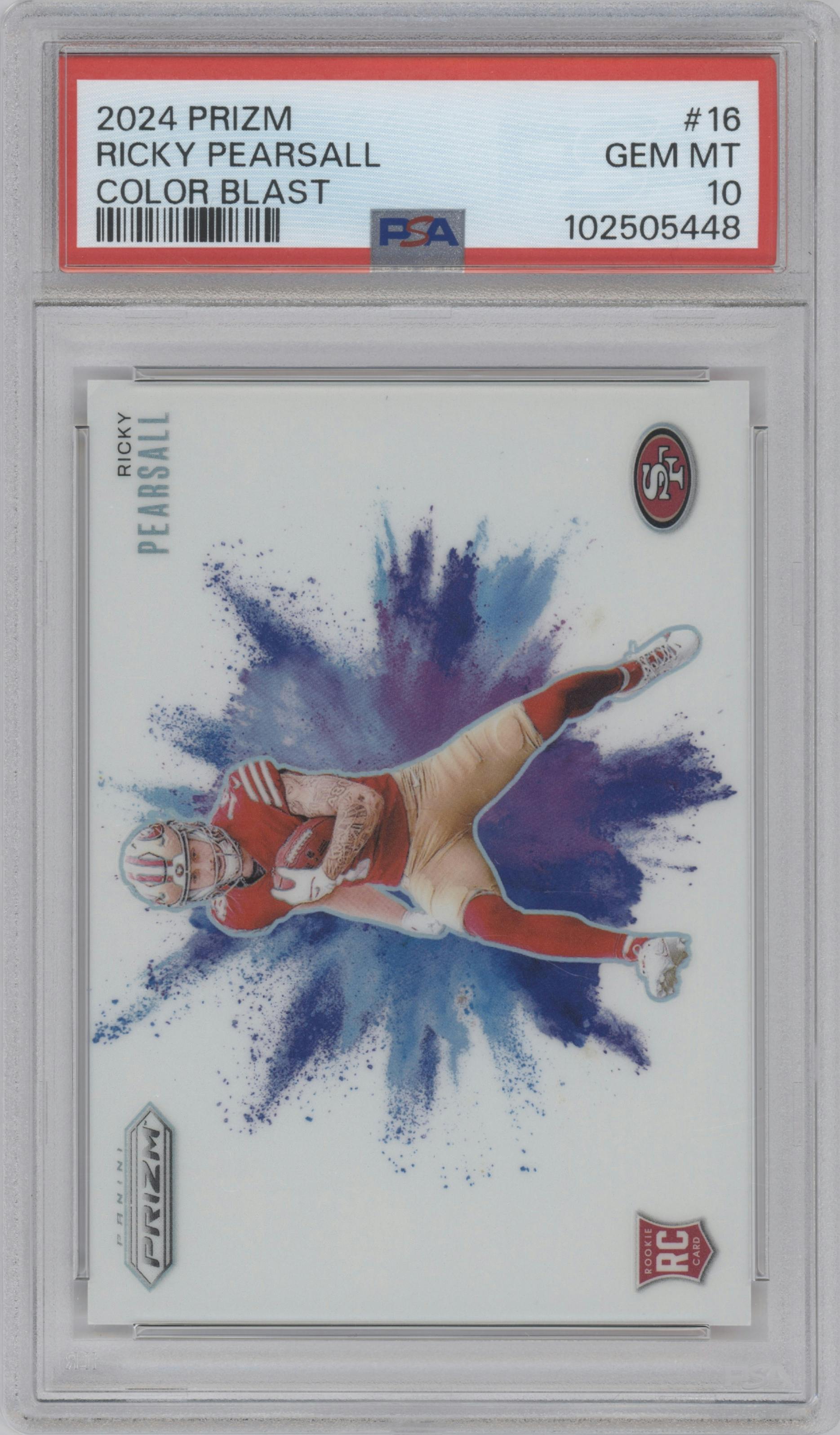Ricky Pearsall from the 2024 Panini Prizm set graded by PSA and given an overall grade of 10.