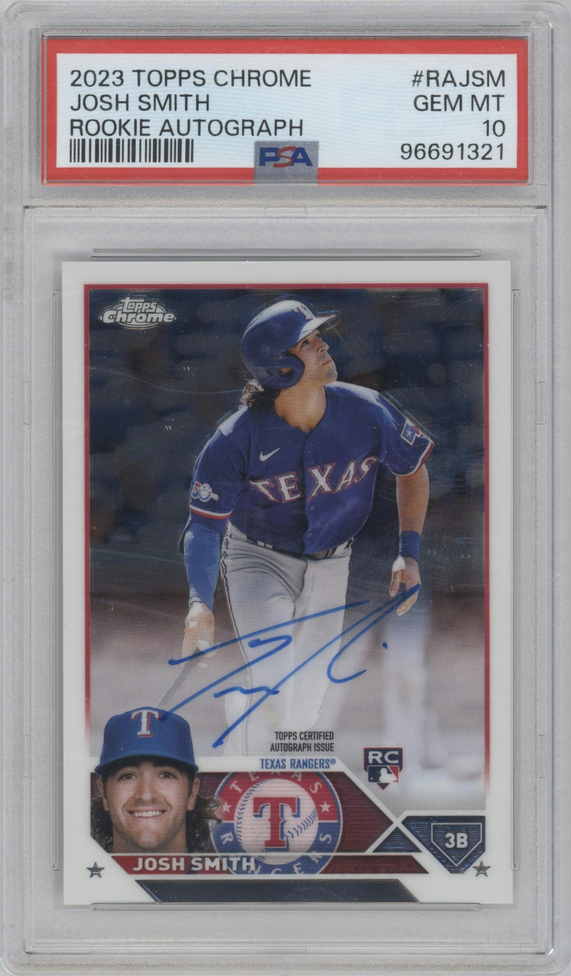 Josh Smith from the 2023 Topps Chrome set graded by PSA and given an overall grade of 10.