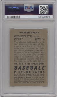 Warren Spahn from the 1952 Bowman set graded by PSA and given an overall grade of 3.
