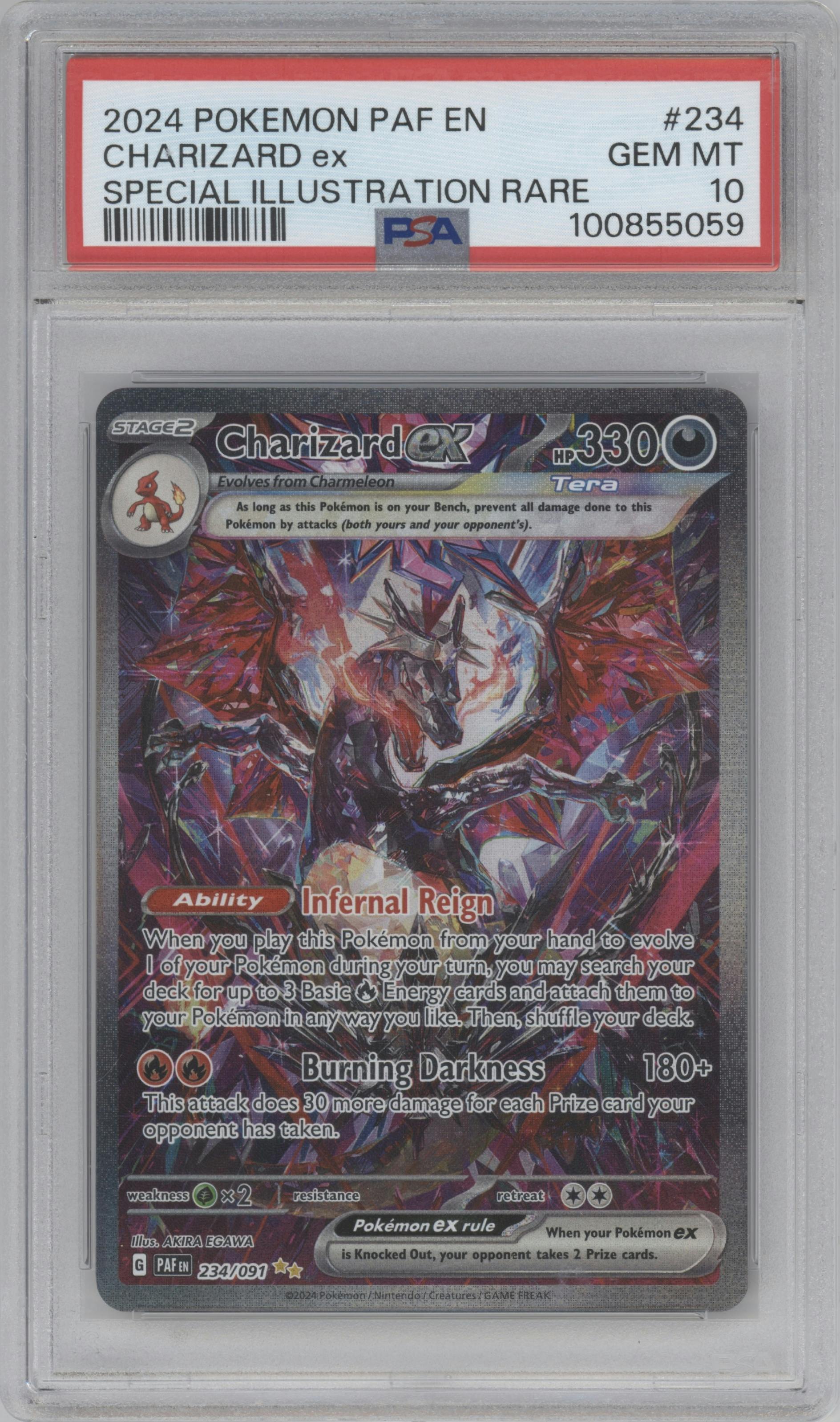 Charizard ex from the 2024 Pokemon SV set graded by PSA and given an overall grade of 10.