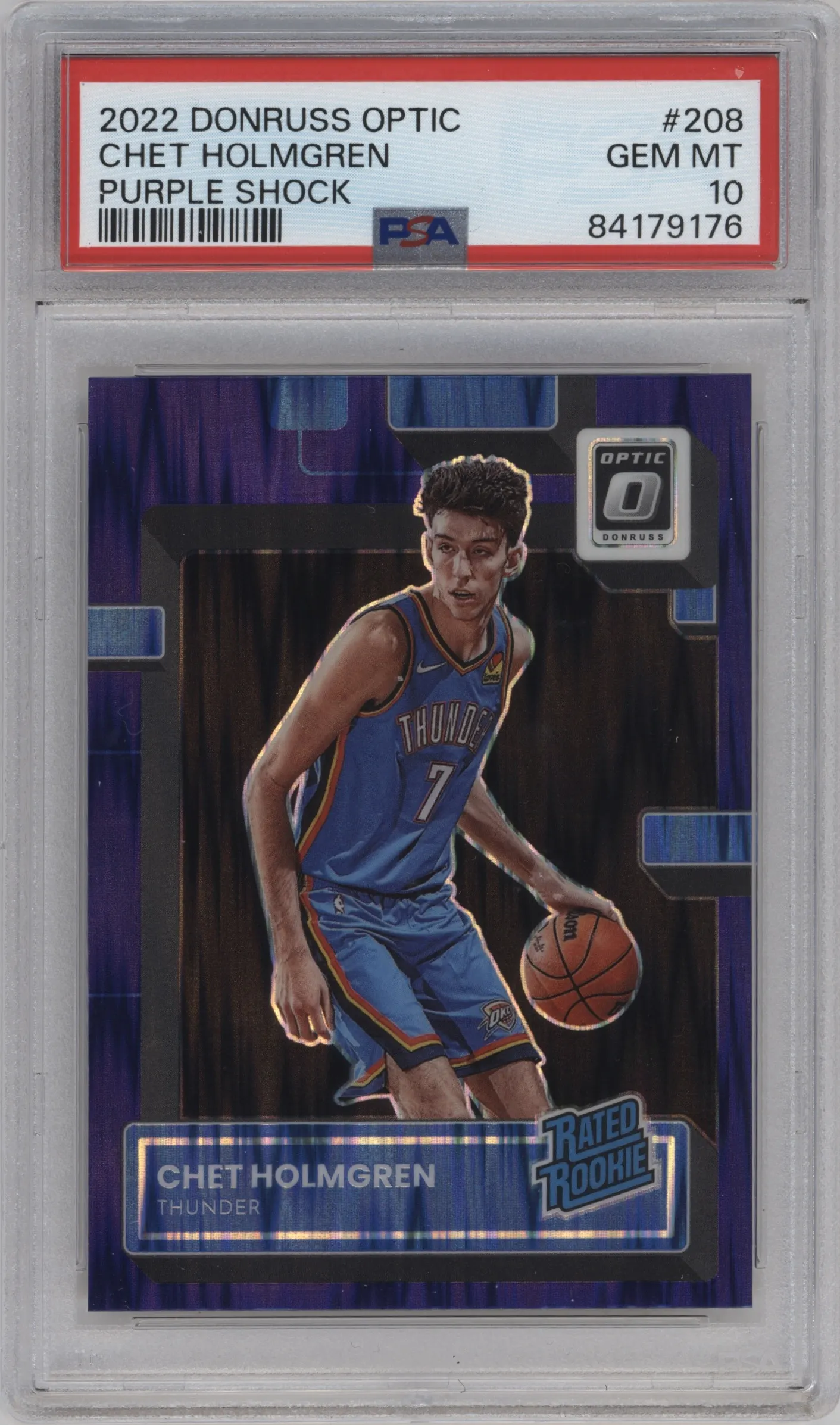 2022 Panini Donruss Optic Rated Rookie Chet Holmgren Purple Shock #208 PSA 10