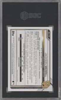 Jackson Merrill from the 2021 Bowman Draft set graded by SGC and given an overall grade of 10.