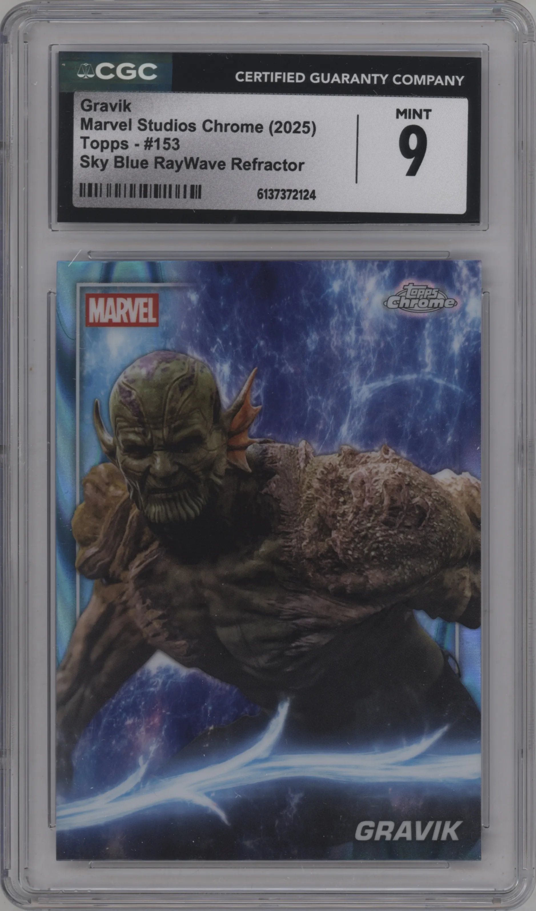 2025 Topps Chrome Marvel Studios Gravik Sky Blue RayWave Refractor CGC 9