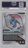 Brian Thomas Jr. from the 2024 Panini Prizm set featuring a Purple Ice parallel graded by PSA and given an overall grade of 9.