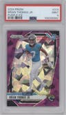 Brian Thomas Jr. from the 2024 Panini Prizm set featuring a Purple Ice parallel graded by PSA and given an overall grade of 9.