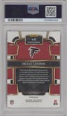 Drake London from the 2023 Panini Select set featuring a Gold Prizm parallel graded by PSA and given an overall grade of 10.