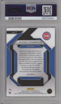 Ausar Thompson from the 2023-24 Panini Prizm set featuring a Silver Prizm parallel graded by PSA and given an overall grade of 10.