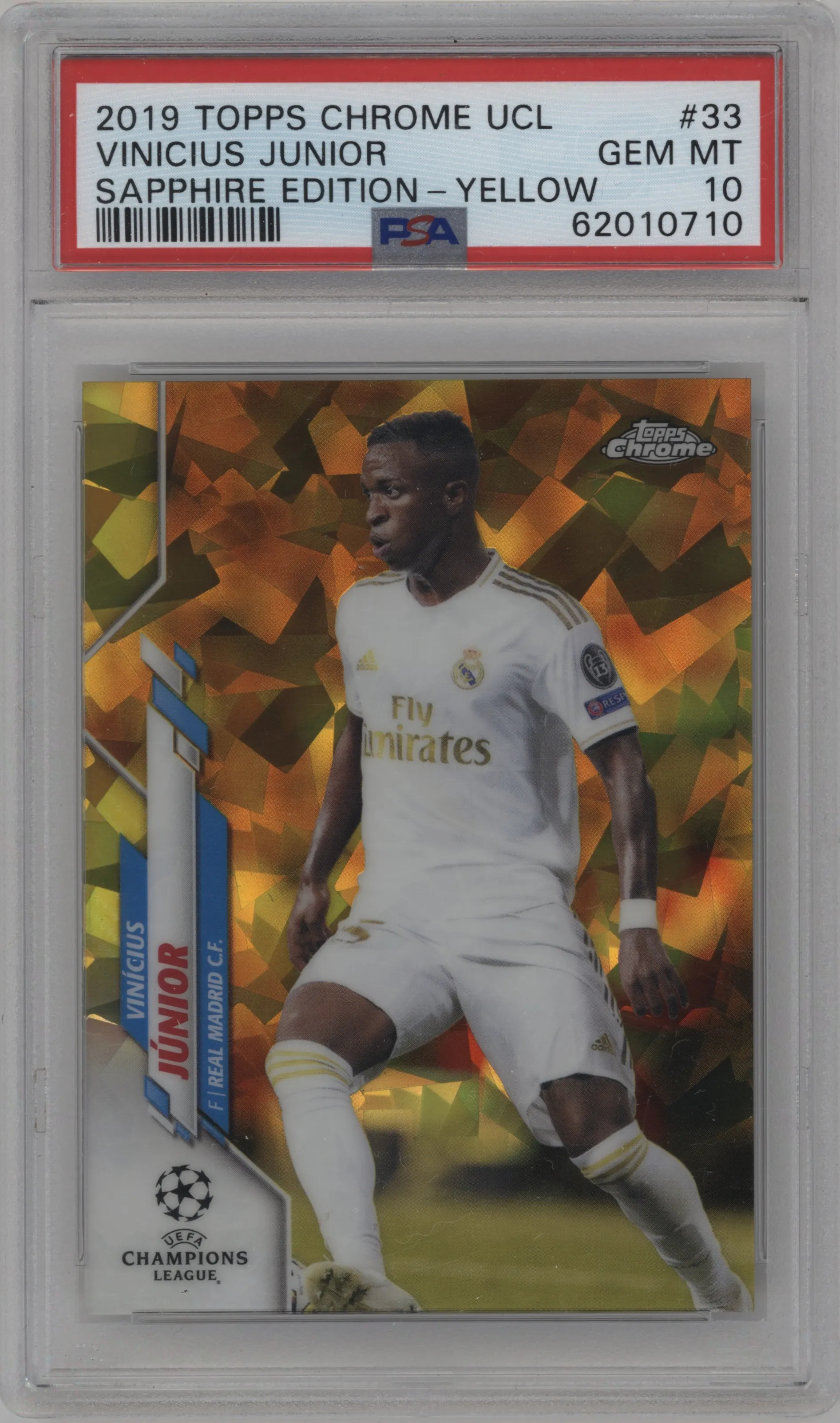 2019 Topps Chrome Sapphire Edition UEFA Champions League Vinicius Junior Yellow #33 PSA 10