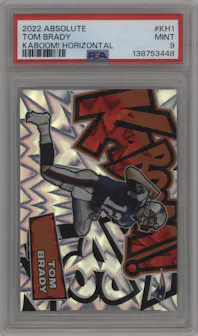Tom Brady from the 2022 Panini Absolute set graded by PSA and given an overall grade of 9.