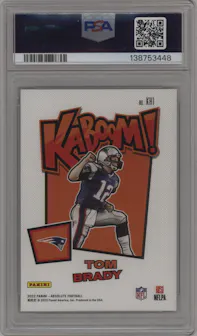 Tom Brady from the 2022 Panini Absolute set graded by PSA and given an overall grade of 9.