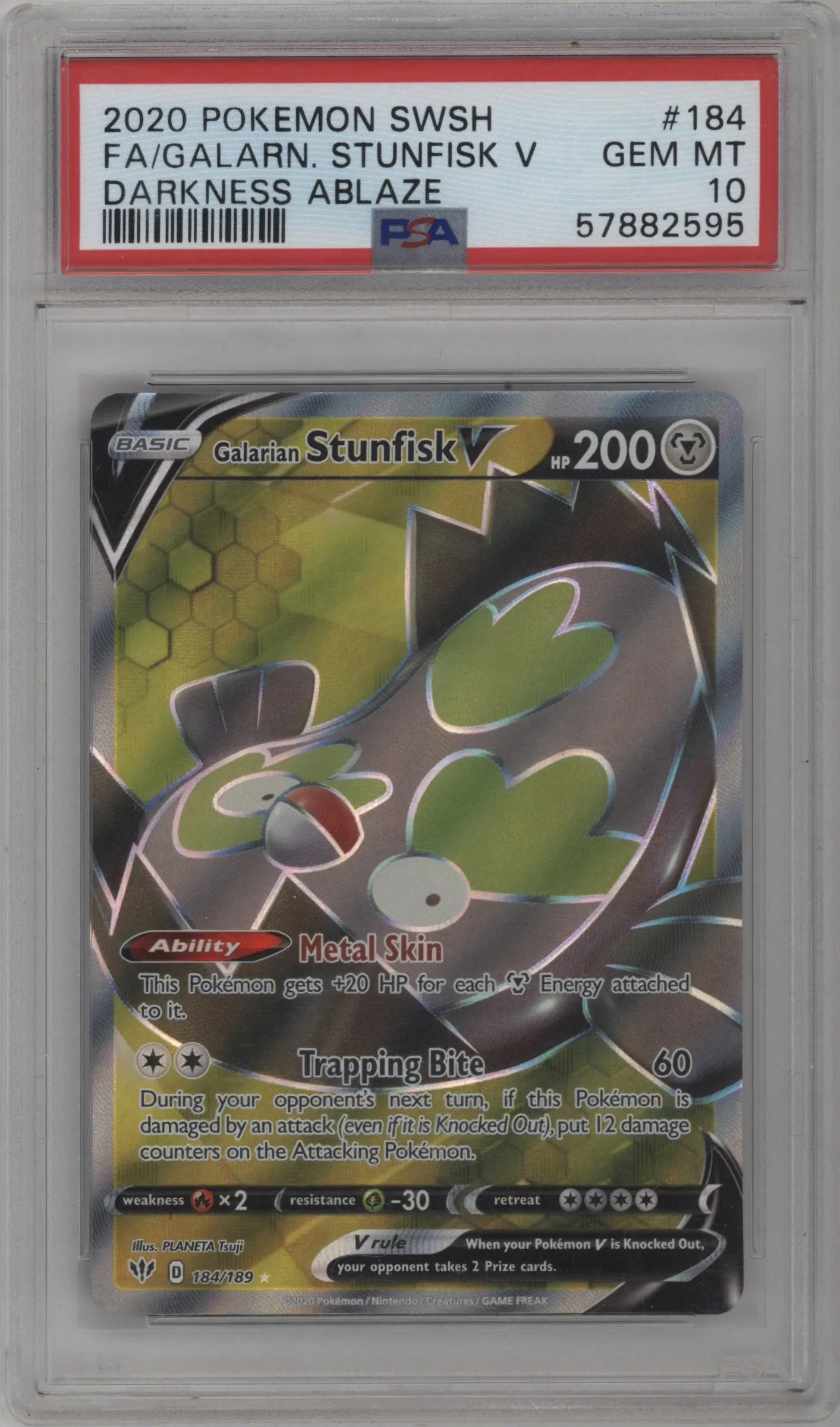 2020 Pokemon SWSH Darkness Ablaze Galarian Stunfisk V #184 PSA 10