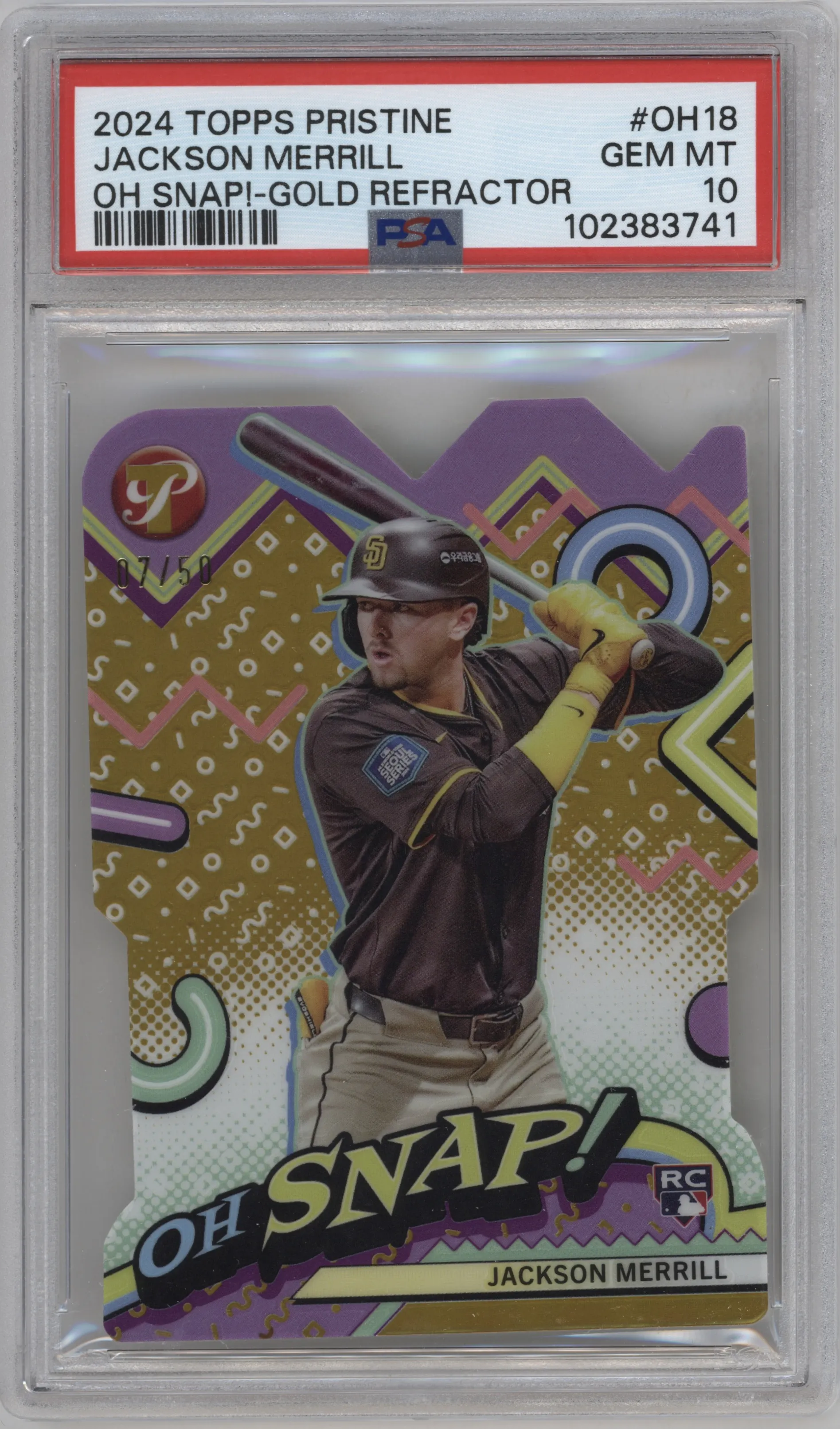 2024 Topps Pristine Oh Snap! Jackson Merrill Gold Refractor PSA 10