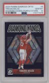 Travis Kelce  from the 2024 Donruss Optic set featuring a Purple Stars parallel graded by PSA and given an overall grade of 10.