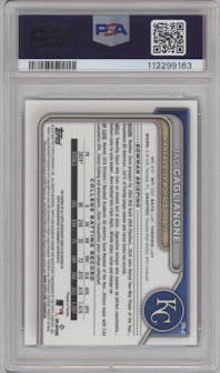 Jac Caglianone from the 2024 Bowman Draft set featuring a Blue Refractor parallel graded by PSA and given an overall grade of 10.