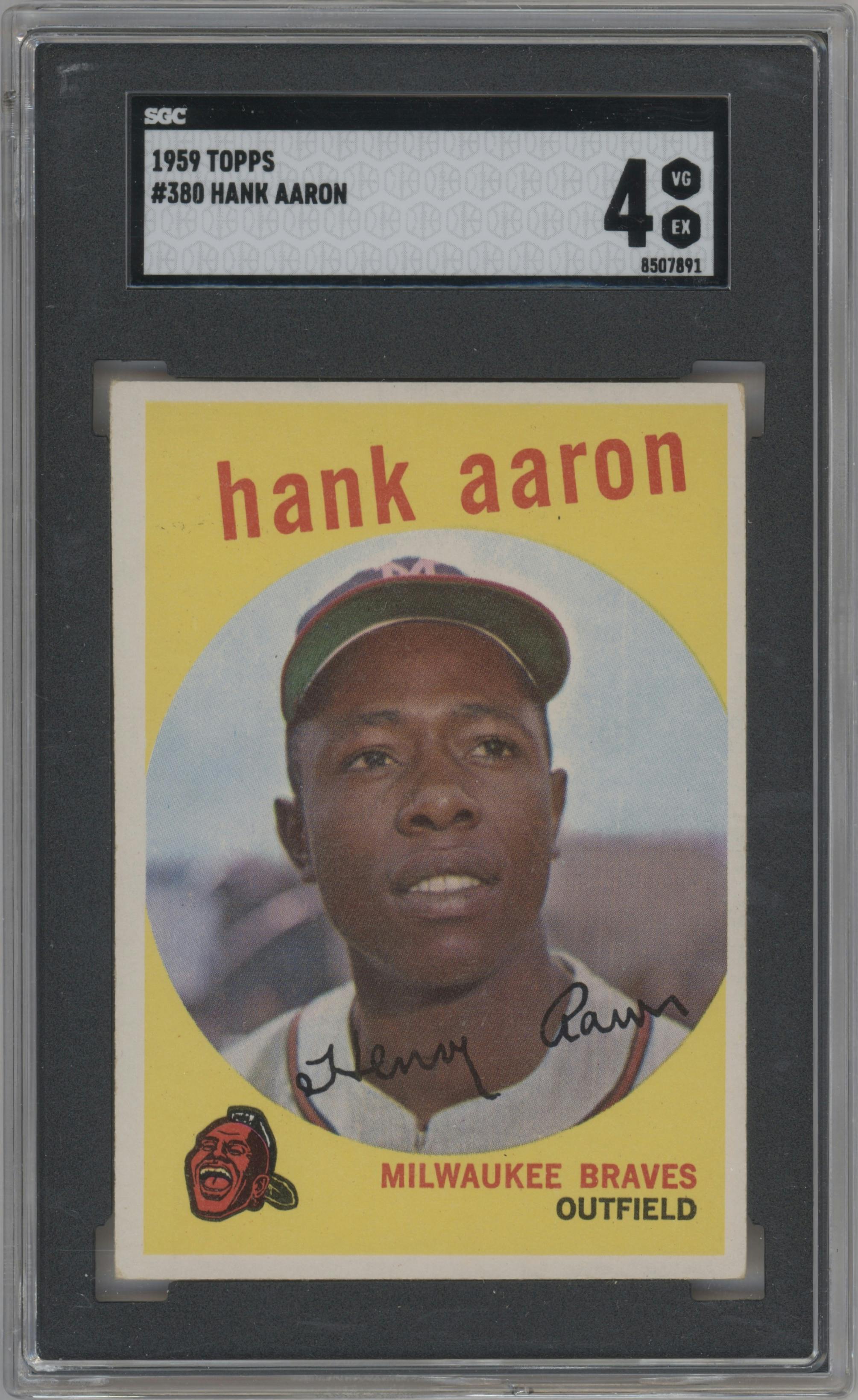 Hank Aaron from the 1959 Topps set graded by SGC and given an overall grade of 4.