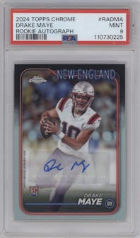Drake Maye from the 2024 Topps Chrome set graded by PSA and given an overall grade of 9.